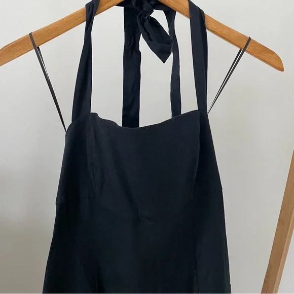 NWT Zara Linen Drop Waist Halter Neck Bubble Hem Mini Dress in Black - M - Picture 6 of 8